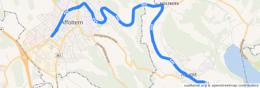 Mapa del recorrido Bus 225: Aeugst am Albis, Grossacher => Affoltern am Albis, Bahnhof de la línea  en Bezirk Affoltern.