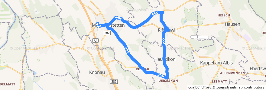 Mapa del recorrido Bus 232: Rundkurs Mettmenstetten (Weg A) de la línea  en Bezirk Affoltern.