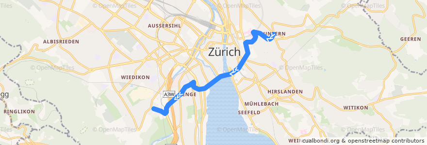 Mapa del recorrido Tram 5: Kirche Fluntern → Laubegg de la línea  en Zurich.