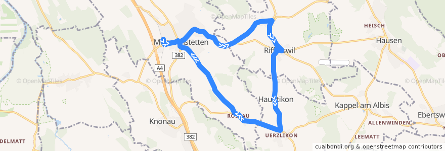 Mapa del recorrido Bus 232: Rundkurs Mettmenstetten (Hauptweg) de la línea  en Bezirk Affoltern.