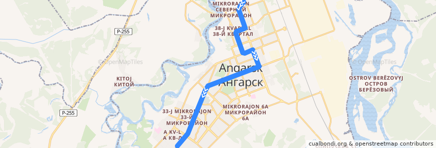 Mapa del recorrido Трамвай 6: 205-й квартал — Сангородок de la línea  en Ангарский городской округ.