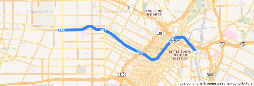 Mapa del recorrido Metro Purple Line (D) - Wilshire/Western → Union Station de la línea  en Los Ángeles.