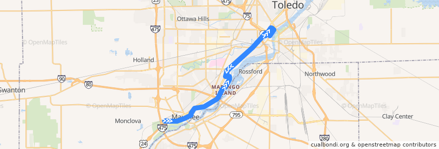 Mapa del recorrido TARTA 44X St. Luke's Hospital de la línea  en Lucas County.