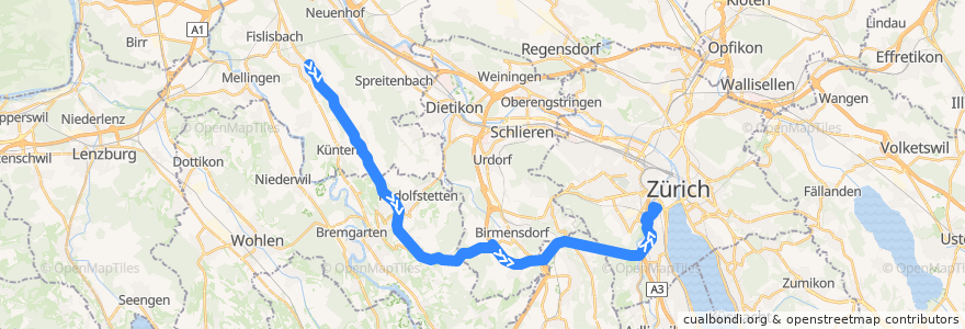 Mapa del recorrido Bus 445: Oberrohrdorf, Staretschwil → Zürich, Bahnhof Enge/Bederstrasse de la línea  en Schweiz/Suisse/Svizzera/Svizra.