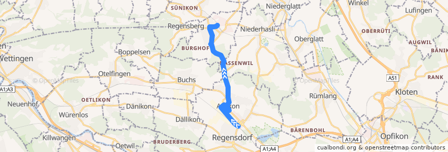 Mapa del recorrido Bus 456: Regensdorf-Watt, Bahnhof => Dielsdorf, Bahnhof de la línea  en Bezirk Dielsdorf.