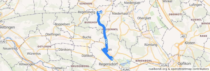 Mapa del recorrido Bus 456: Dielsdorf, Bahnhof => Regensdorf-Watt, Bahnhof de la línea  en Bezirk Dielsdorf.