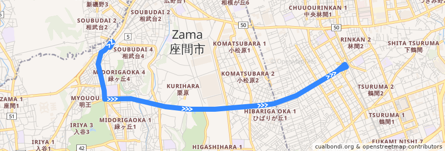 Mapa del recorrido 相武台12系統 de la línea  en Prefectura de Kanagawa.