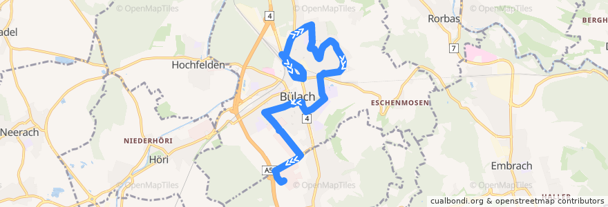 Mapa del recorrido Bus 501: Bülach, Bahnhof => Bachenbülach, Bramenländli de la línea  en Bülach.