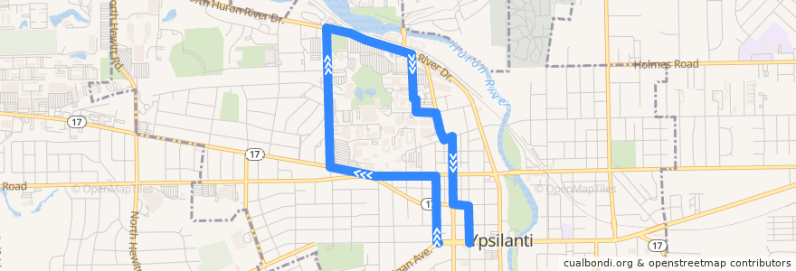 Mapa del recorrido College of Business Shuttle de la línea  en Ypsilanti.