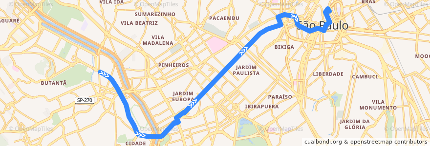 Mapa del recorrido 908T-10 Term. Pq. D. Pedro II de la línea  en سائوپائولو.