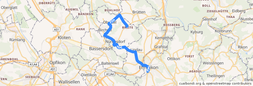 Mapa del recorrido Bus 658: Effretikon, Bahnhof => Breite bei Nürensdorf de la línea  en Zürich.