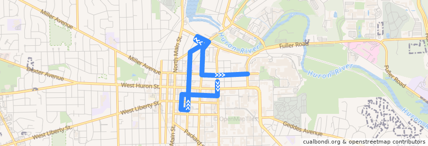 Mapa del recorrido Amtrak - Depot St. de la línea  en Ann Arbor.