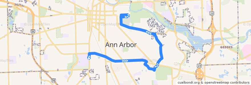 Mapa del recorrido Geddes - E. Stadium de la línea  en Ann Arbor.