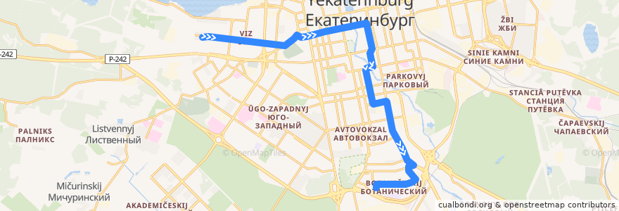 Mapa del recorrido Троллейбус 15. Улица Крауля - Ботаническая de la línea  en городской округ Екатеринбург.