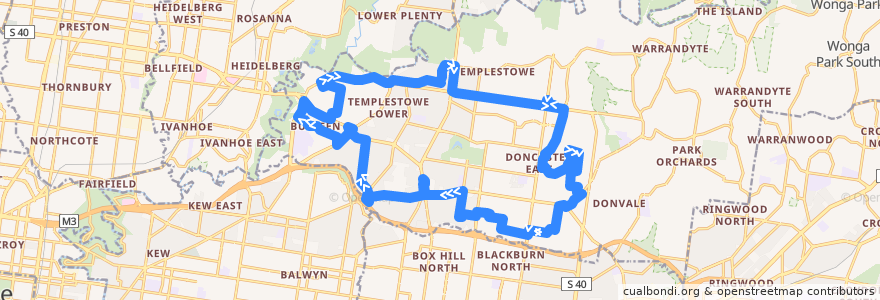 Mapa del recorrido Bus 280: The Pines SC - Doncaster Shoppingtown Loop (clockwise) de la línea  en City of Manningham.