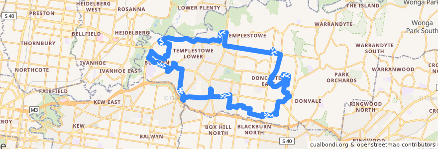 Mapa del recorrido Bus 282: The Pines SC - Doncaster Shoppingtown Loop (anticlockwise) de la línea  en City of Manningham.