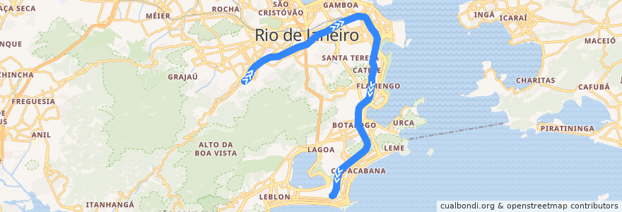 Mapa del recorrido Metrô Rio Linha 1 (Uruguai --> General Osório) de la línea  en ريو دي جانيرو.