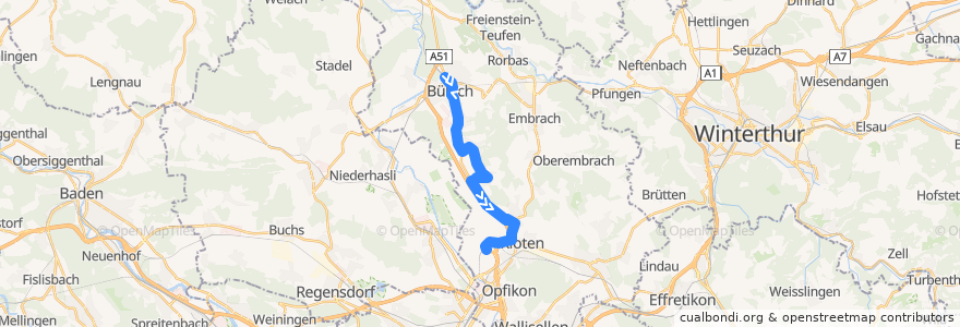 Mapa del recorrido Bus 530: Bülach, Bahnhof => Zürich Flughafen, Bahnhof de la línea  en Bezirk Bülach.