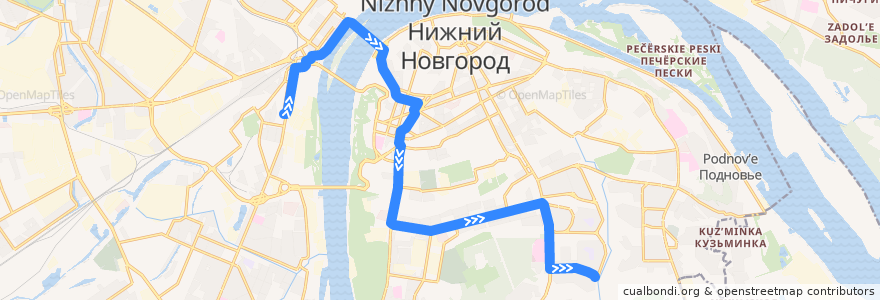 Mapa del recorrido Автобус 50: улица Долгополова => микрорайон Кузнечиха-2 de la línea  en городской округ Нижний Новгород.