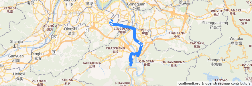 Mapa del recorrido 新北市 綠6 (G6) 新店客運中和-捷運新店站-美之城(返程) de la línea  en Nuova Taipei.