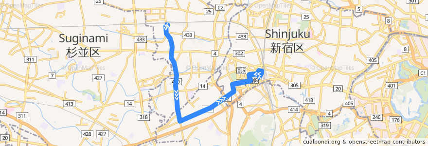 Mapa del recorrido 新宿線 de la línea  en 東京都.