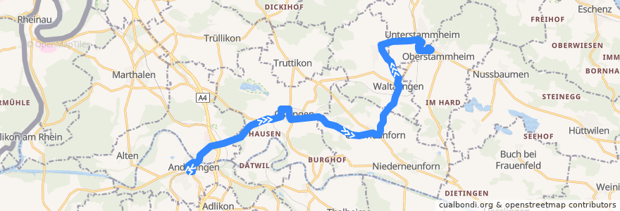 Mapa del recorrido Bus 605: Andelfingen, Bahnhof => Oberstammheim, Post de la línea  en Suíça.