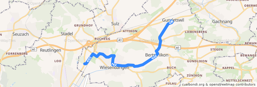 Mapa del recorrido Bus 611: Gundetswil → Wiesendangen Bahnhof de la línea  en Wiesendangen.