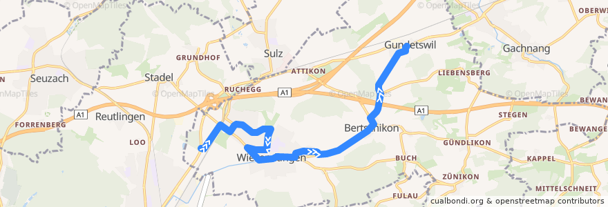 Mapa del recorrido Bus 611: Wiesendangen Bahnhof → Gundetswil de la línea  en Wiesendangen.