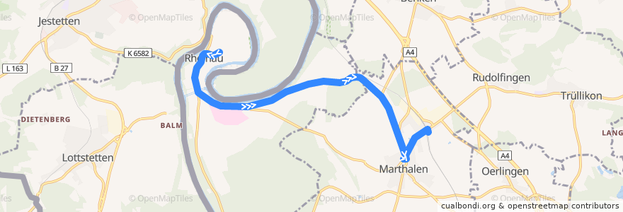 Mapa del recorrido Bus 620: Rheinau, Unterstadt => Marthalen, Bahnhof de la línea  en Bezirk Andelfingen.