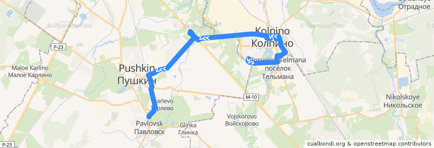 Mapa del recorrido Автобус № 325: Колпино, Заводской проспект => Павловск de la línea  en San Pietroburgo.