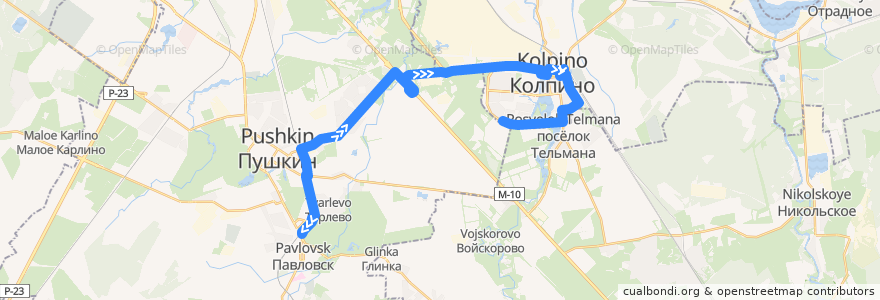 Mapa del recorrido Автобус № 325: Павловск => Колпино, Заводской проспект de la línea  en Sankt Petersburg.