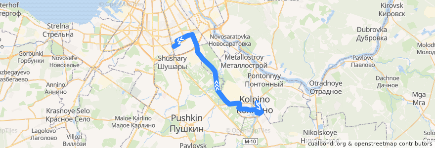 Mapa del recorrido Автобус № 326: Колпино, вокзал => станция метро «Купчино» de la línea  en Saint-Pétersbourg.