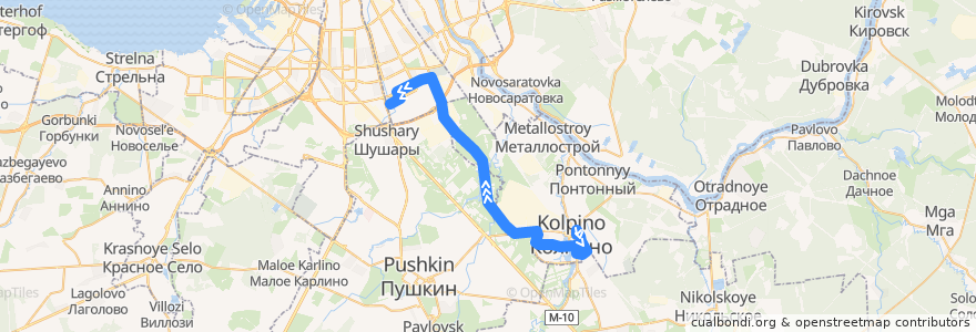 Mapa del recorrido Автобус № 326: Колпино, вокзал => станция метро «Купчино» de la línea  en Санкт-Петербург.