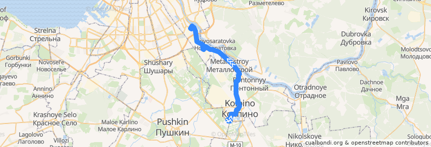 Mapa del recorrido Автобус № 327: Колпино, Заводской проспект => улица Грибакиных de la línea  en Saint Petersburg.