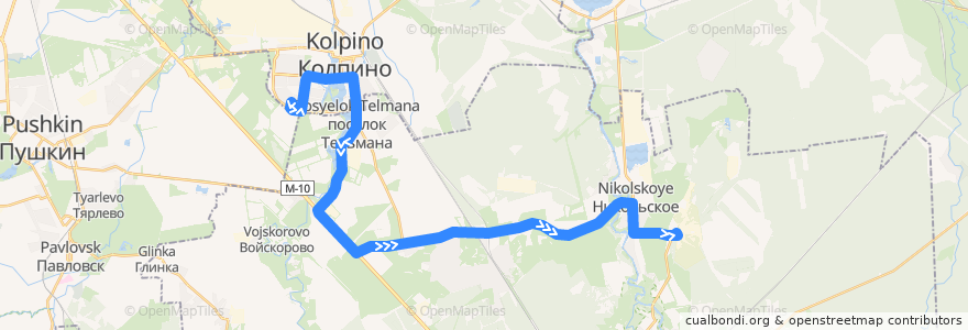 Mapa del recorrido Автобус № 540: Колпино, Заводской проспект => завод "Сокол" de la línea  en Тосненский район.