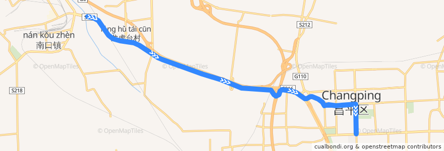 Mapa del recorrido Bus 376: 南口北站 => 昌平东关 de la línea  en Changping District.