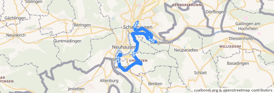 Mapa del recorrido Bus 634: Schaffhausen, Bahnhof => Schloss Laufen, Rheinfall de la línea  en Schaffhausen.