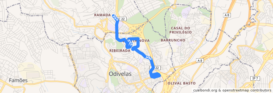 Mapa del recorrido Odivelas (Metro) de la línea  en Odivelas.