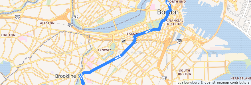 Mapa del recorrido MBTA Green Line (E): North Station → Heath Street de la línea  en Boston.