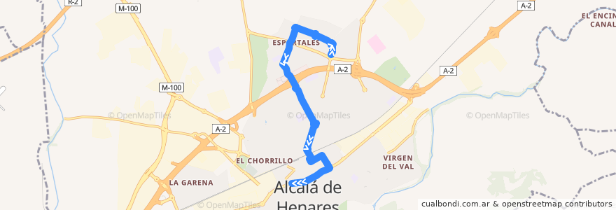 Mapa del recorrido Bus Línea 10: Espartales Norte - Vía Complutense (Centro) de la línea  en القلعة الحجارة.