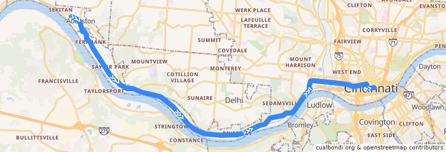 Mapa del recorrido Saylor Park de la línea  en Cincinnati.