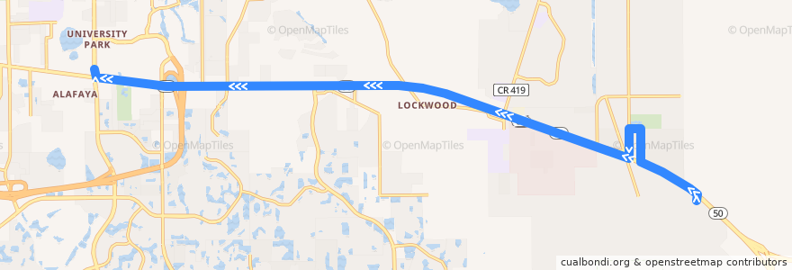Mapa del recorrido 621 East Colonial Drive/Bithlo (westbound) de la línea  en Condado de Orange.