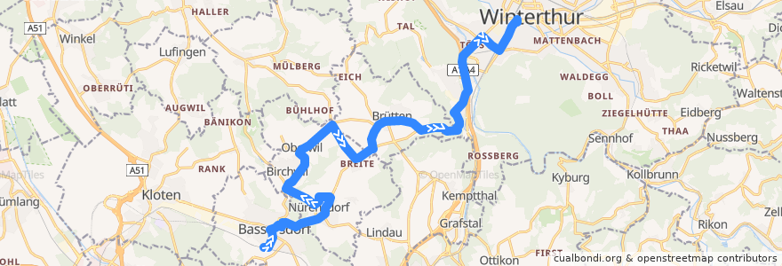 Mapa del recorrido Bus 660: Bassersdorf Bahnhof → Winterthur Archstrasse/HB de la línea  en Zurich.