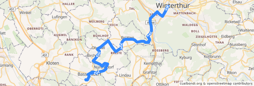 Mapa del recorrido Bus 660: Winterthur Archstrasse/HB → Bassersdorf Bahnhof de la línea  en Zürich.