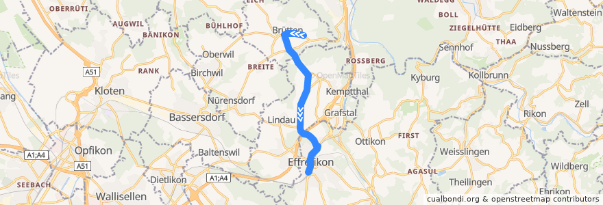 Mapa del recorrido Bus 662: Brütten, Harossen => Effretikon, Bahnhof de la línea  en Zurich.