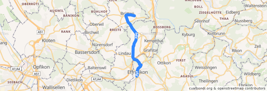 Mapa del recorrido Bus 662: Effretikon, Bahnhof => Brütten, Harossen de la línea  en Zürich.