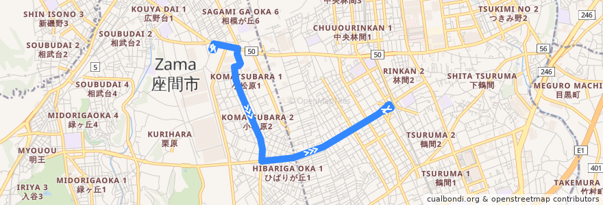 Mapa del recorrido 南林間03系統 de la línea  en Prefectura de Kanagawa.