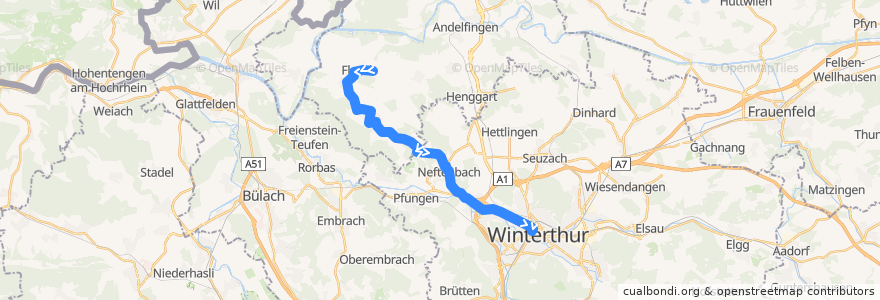 Mapa del recorrido Bus 670: Flaach, Oberdorf => Winterthur, Museumstrasse/HB de la línea  en زوریخ.