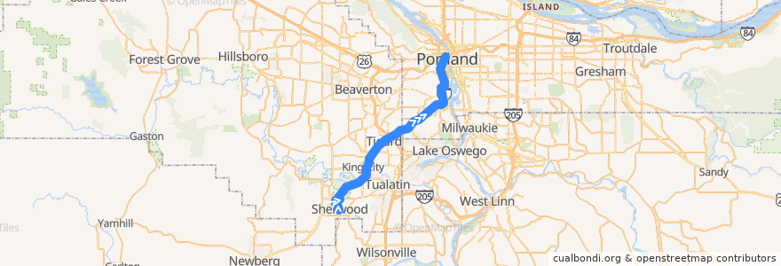 Mapa del recorrido Bus 94: Sherwood => Portland de la línea  en Oregon.