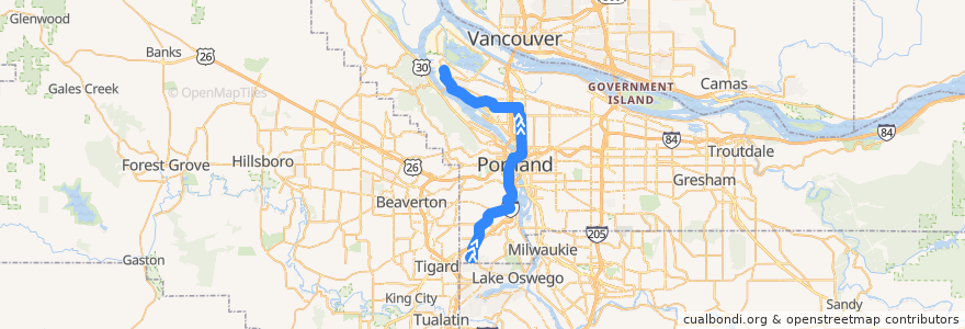 Mapa del recorrido Bus 44: Portland Community College Sylvania => Saint Johns de la línea  en Portland.